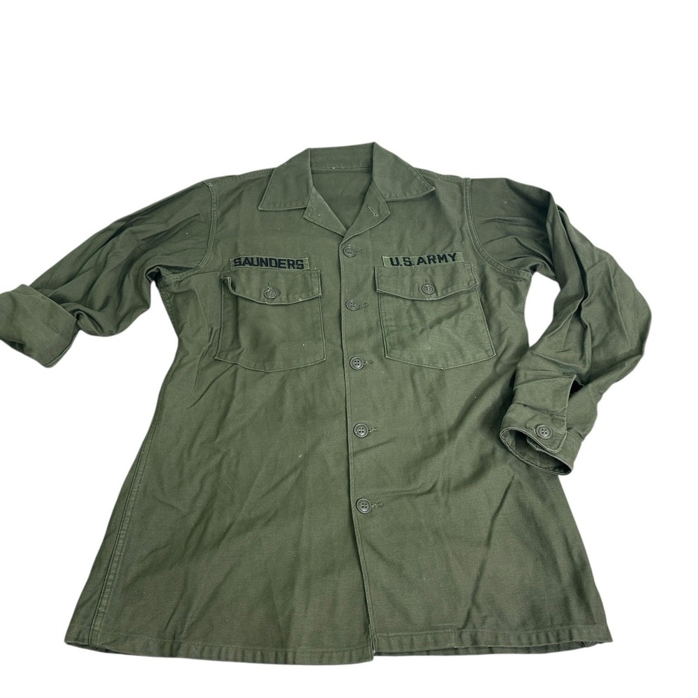US Army Utility Shirt Vietnam War Era OG-107 Sateen Fatigues Vintage‎